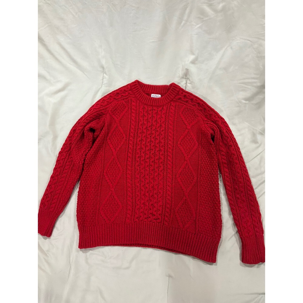 Merona Womens‎ Red Cable Knit Crewneck Sweater Size Medium Diamond Pattern